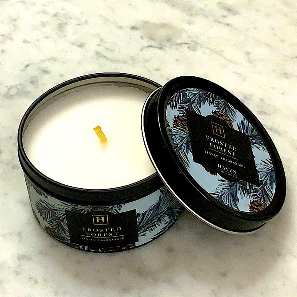 HAVEN STREET CANDLE FROSTED FORREST RICHLY SCENTED 1 WICK TIN WHITE SOY WAX 5 oz